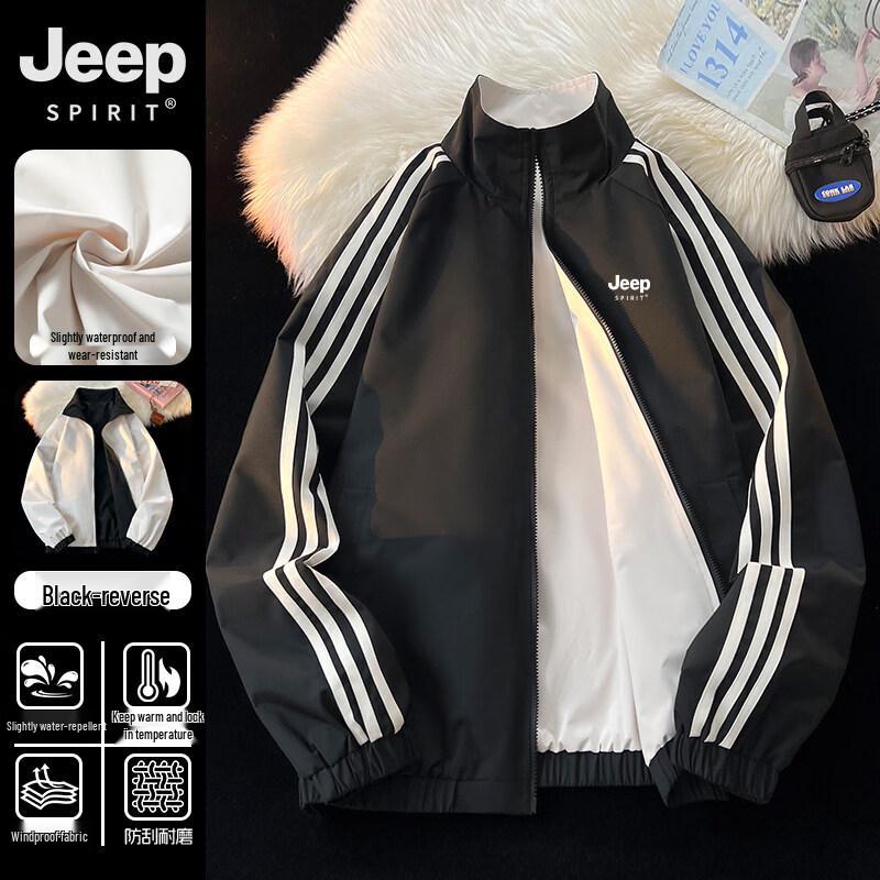 

JEEP SPIRIT Men s Striped Stand-up Collar Baseball Jacket L