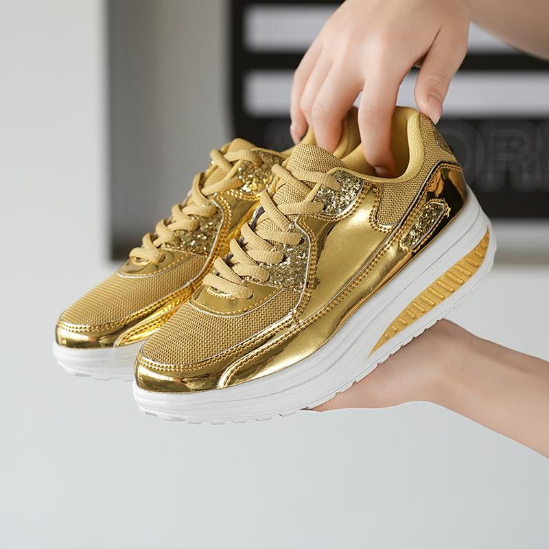 TUINANLE Women Sneakers Golden Mens Shiny Mirrors Shoes Casual Glitter Streetwear Hip Hop Mens Sneakers