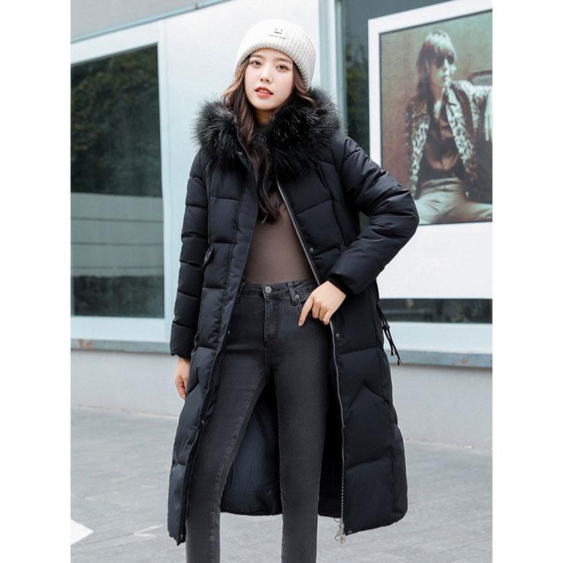 

Бавовняне пальто на пуху Жіноча довга зимова куртка-пуховик, утеплена тепла куртка з бавовняною підкладкою і капюшоном, пальто на блискавці XXXXL чорний