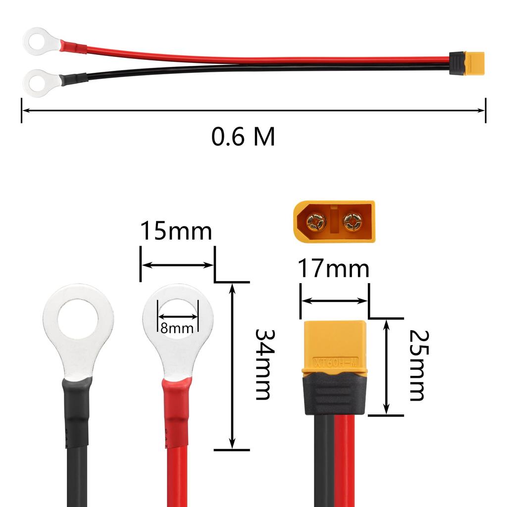 SinLoon XT60-O-ring Terminal Cable 12AWG XT60H Male-O-ring Connector Wire for Remote Control Aircraft Toy Cars Lithium FPV Competition Drones (0.6M)