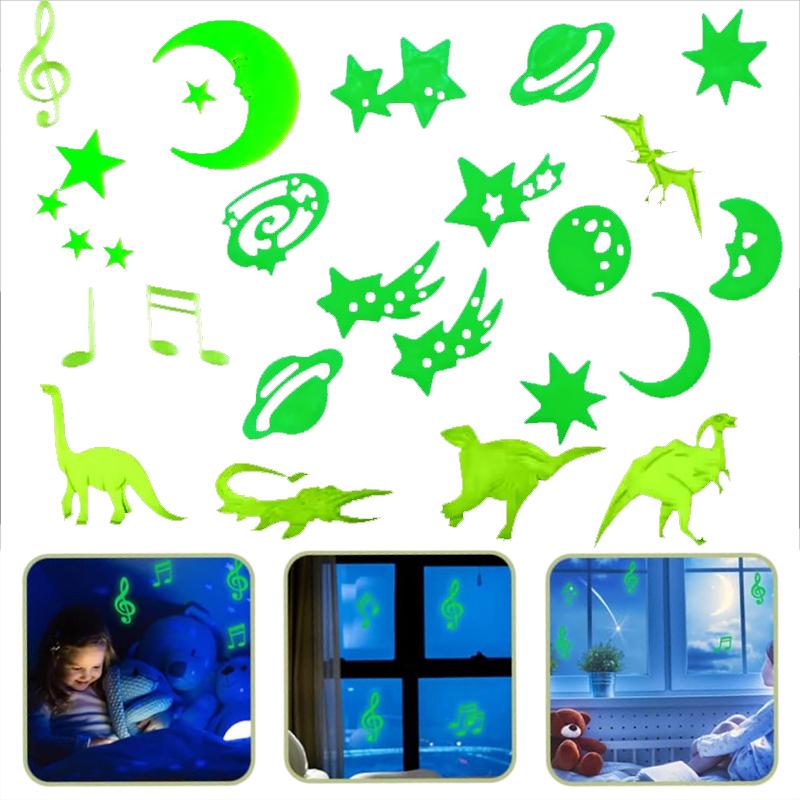 Glow Sticker Wall Decoration Room Bedroom Ceilling Home Decor Moon Universe 3D Luminous Fluorescent Sticker Stars Dinosaur Tmz