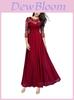 Elegante Abito Lungo in Pizzo da Donna con Tessuto in Chiffon Giuntato per Eventi Formali