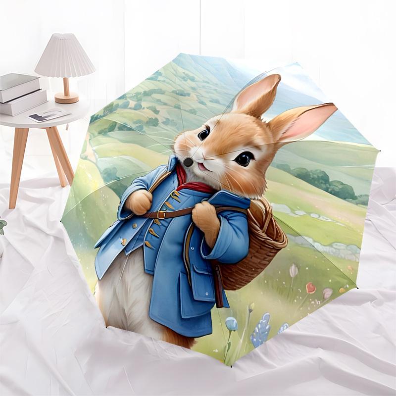 Rabbit, Countryside Automatic Opening and Closing, 8 rib Structure Portable Umbrella, Suitable for Men and Women in All Seasons Perfect Gif