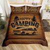 Hapy Camping Soft Duvet Cover Rustic Farmhouse Camper RV Beding Set King Stary Night Warm Comforter Cover Adventure Theme Comfortable Quilt Cover
