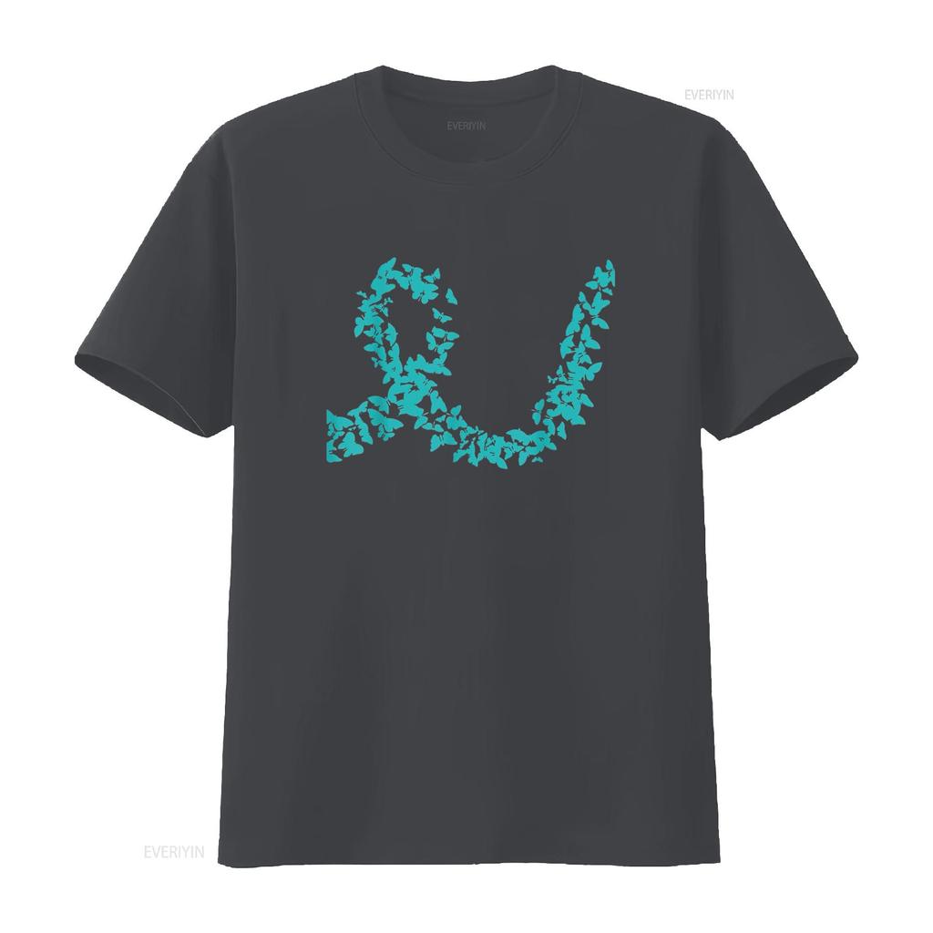 Damen Petrolfarbenes Band Eierstockkrebs-Aufklärung T-Shirt Schwarz Vintage Gewaschen Lässig Atmungsaktiv Bequem Designer Kleidung homme