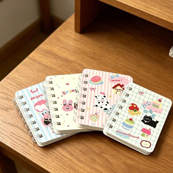 4Pcs Mini Spiral Notebooks Smooth Writing Pocket Size Memo Notepads 3.15x4 Inch Cute Animal Cartoon Cover Thickened Ink-Proof Paper Gifts for Students