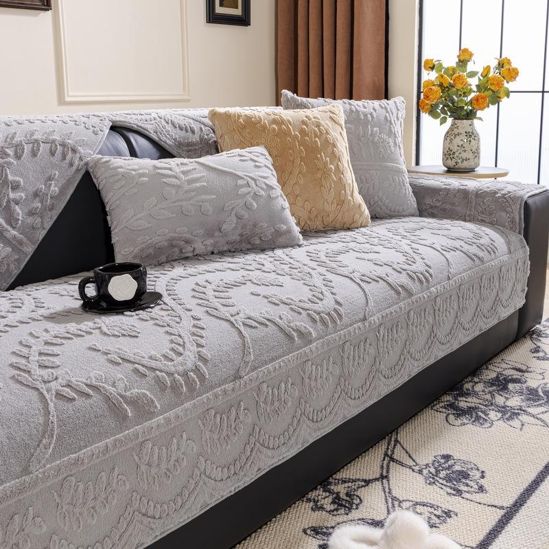 Coussin de Canapé en Velours Lapin Vent Crème Français Automne et Hiver Épaissi Chaud Peluche Coussin de Siège Nouveau Tissu de Couverture Antidérapant 70*70cm gray