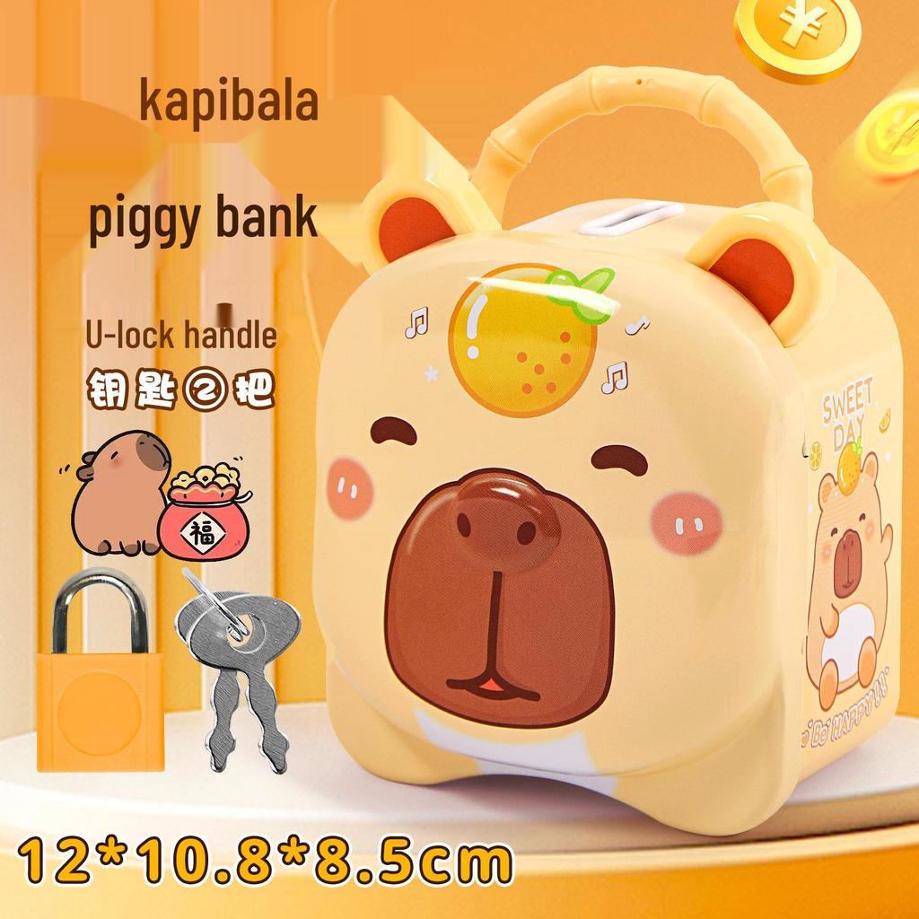 Capybara Coin Bank with Lock - Cute Tinplate Savings Gift for Kids and Students