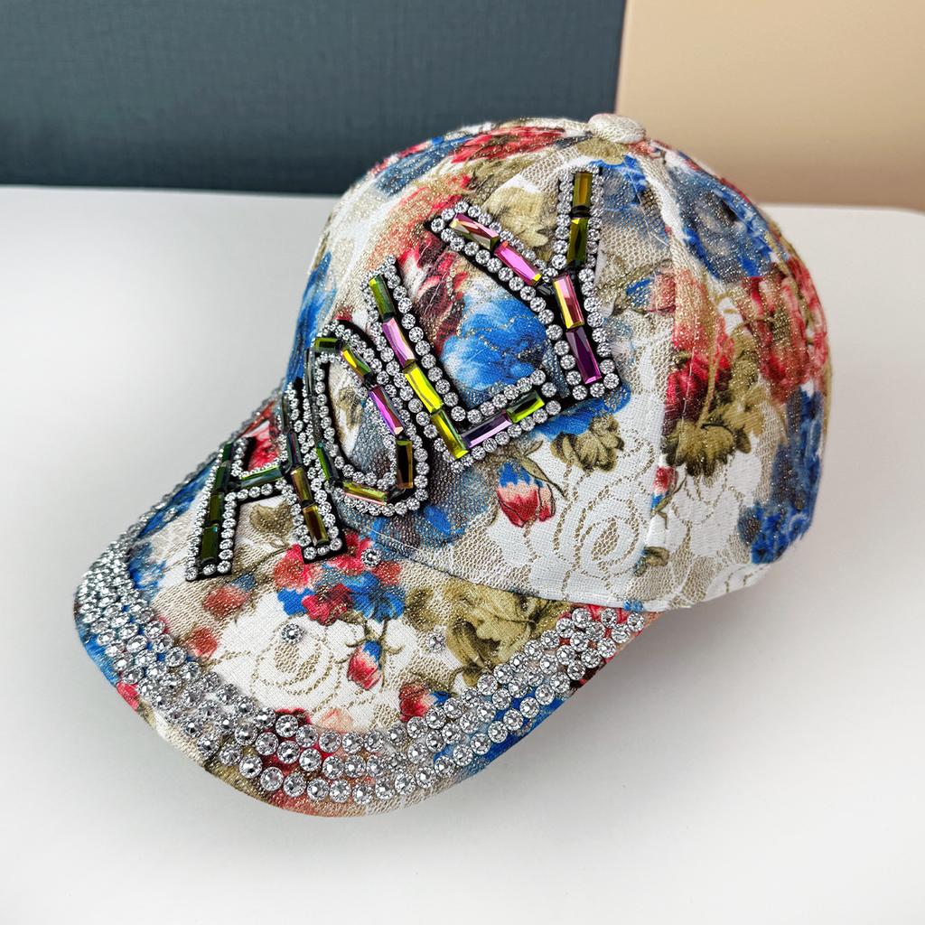 Letter Diamond Baseball Cap Dot Diamond Bead Lace Cap Flower Shade Sun Hat Children