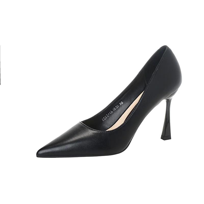 Herbst Damen Pumps Vielseitig Flacher Ausschnitt Spitzzehe Hohe Absätze Pendeln Schlank Bequem Büro Arbeitsschuhe