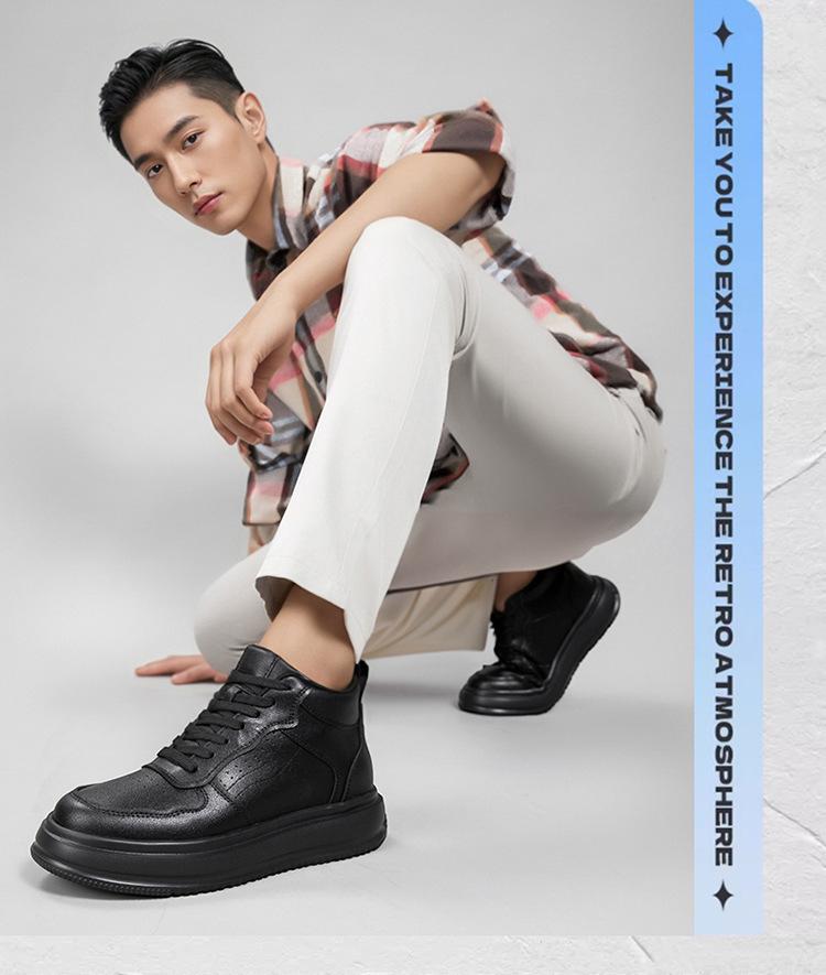 New British Style Mid-High Top Canvas Shoes: Lightweight, Breathable, Thick Sole, Hidden Heel, 10CM Casual Sports Shoes for Men