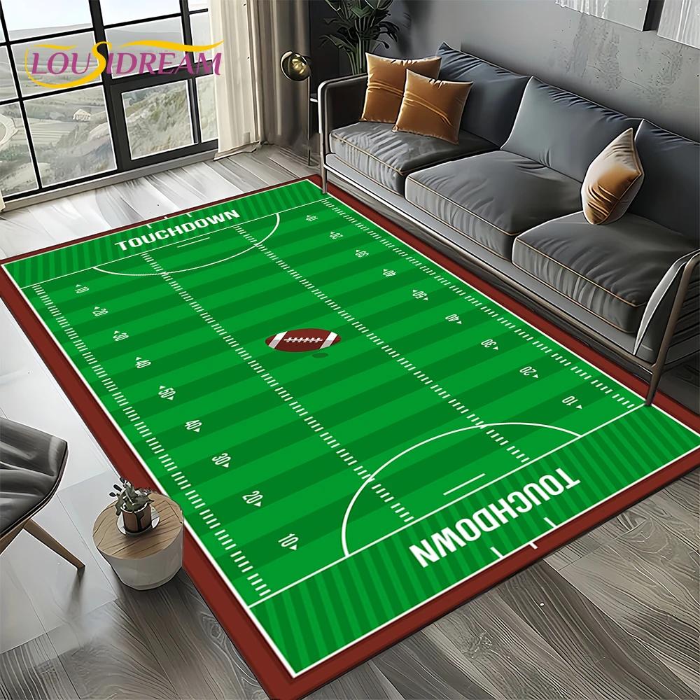 3D Rugbyfeld Rugby 2025 American Football Cartoon Teppich für Wohnzimmer Schlafzimmer Zuhause Sofa Dekoration, Teppich Rutschfeste Fußmatte