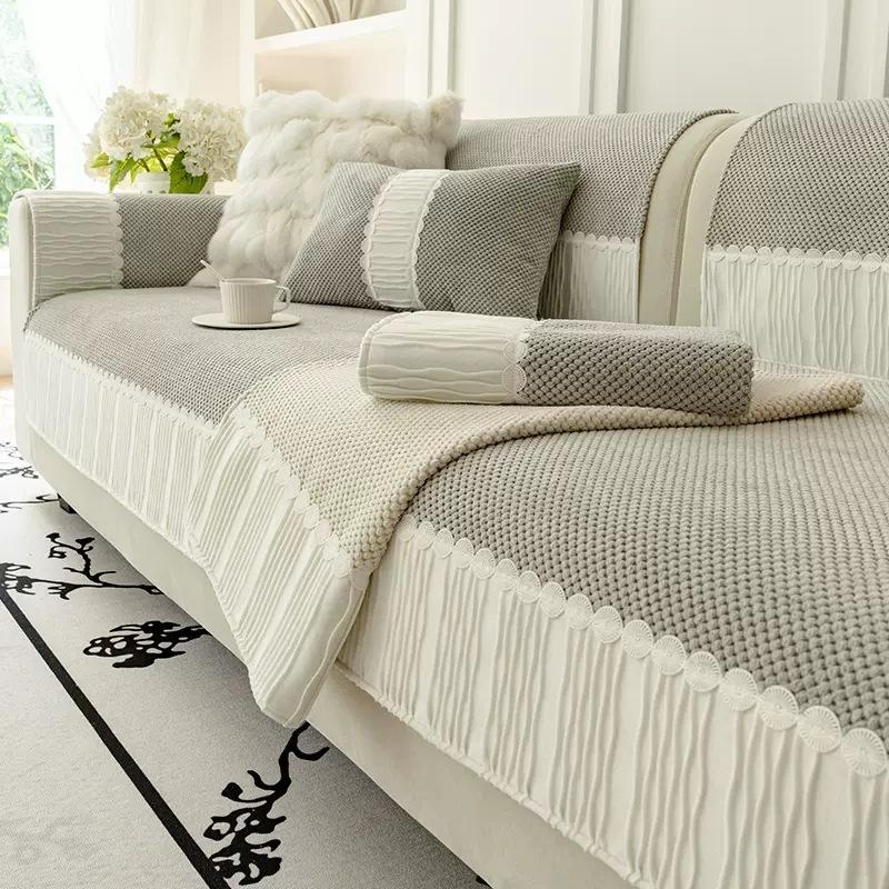 

Чехол для дивана с белой окантовкой для гостиной, маленький вельветовый коврик для дивана в клетку, полотенце, нескользящий чехол для дивана, подушка для дивана, чехол 70x70cm 1pcs