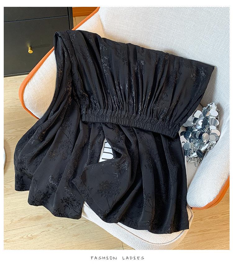 High-End Black Tencel Jacquard Wide-Leg Skirt Pants - Stylish & Versatile for Spring/Summer