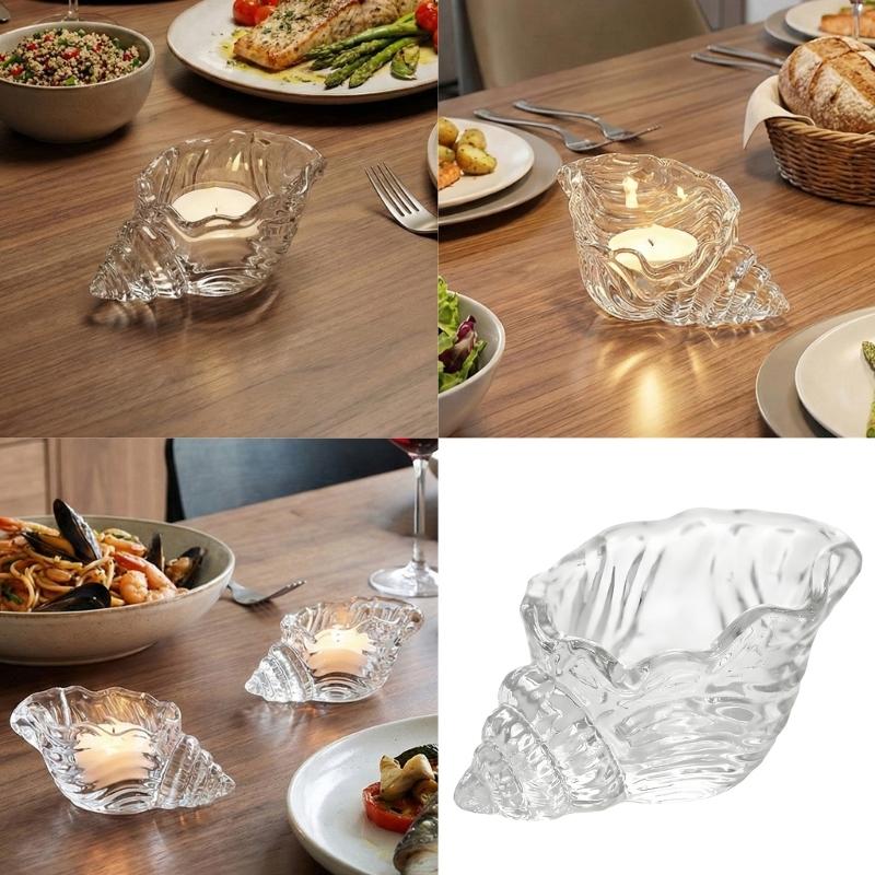 Thick Glass Sea Shell Tea Light Holders Clear Conch Shape Votive Candle Cup For Dining Table Centerpieces Decoration