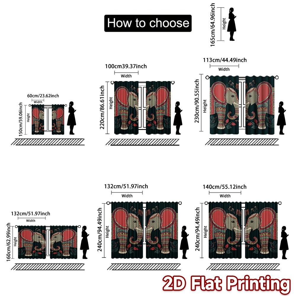 Set Of 2 Flat Printing Window Curtains Ative Twin Elephants Digital Printed Polyester Drapes Festive Wall Decor New Year Curtain Made