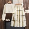 Girls' Clothing Autumn New Bow Long Sleeve Top Lace Trim Skirt