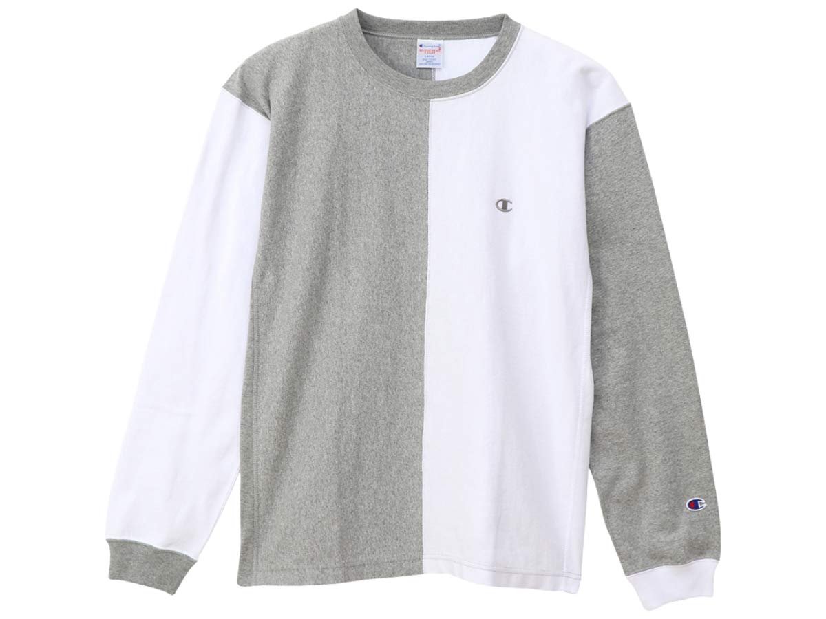 

Long Long Sleeve Color Color One Point Logo Oxford L [Champion] T-shirt, T-shirt, Switching, Block, Embroidery, C3-P409 Men s, Gray,