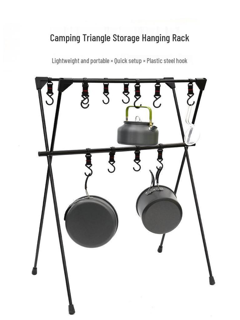 Portable Double-Layer Camping Storage Rack and Folding Lamp Stand