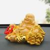 Handgemaakte Hars Maitreya Boeddha Beeldje Goudkleurig Geluksbrenger Decoratie voor Bureau Tafelblad Religieus Boeddhistisch Ornament