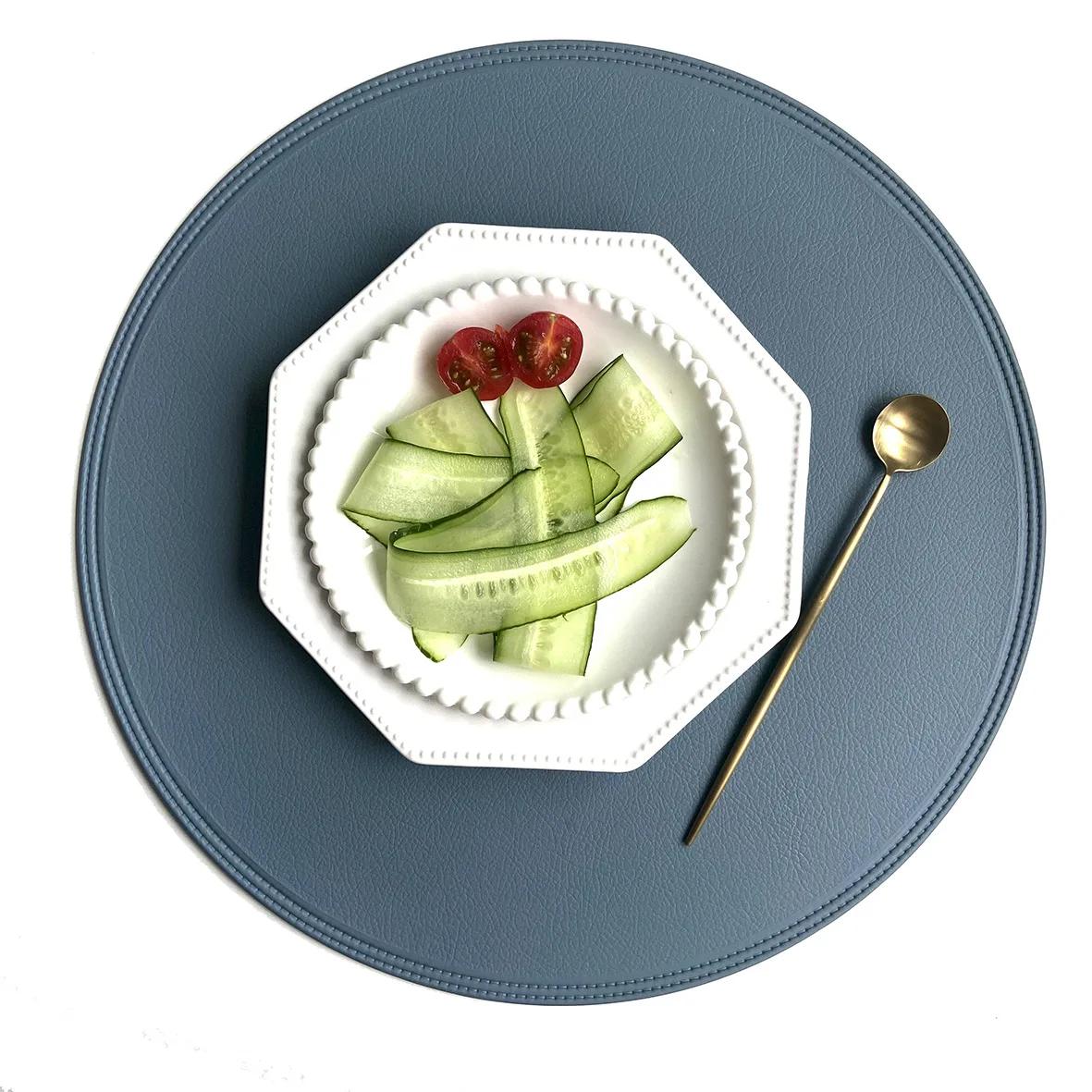 Nordic Round PVC Leather Placemat Edge Stitching Hotel Dining Table Coaster Set Creative Imitation Leather Plate Mats 38x38cm 1pc