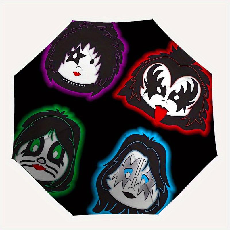 1pc KISS Band Faces Glow-in-the-Dark Stickers Umbrella with Plastic Handle,Suitable for All Seasons Home Travel Outdoor UmbrellaM966