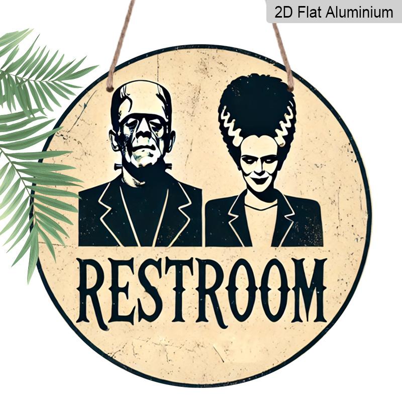 

2D Flat, 1pc Frankenstein s Monster RESTROOM Metal Wall Sign - 7.87inch Round Bathroom Decor with Pre-Drilled Holes, Vintage Humorous Design for 1pc