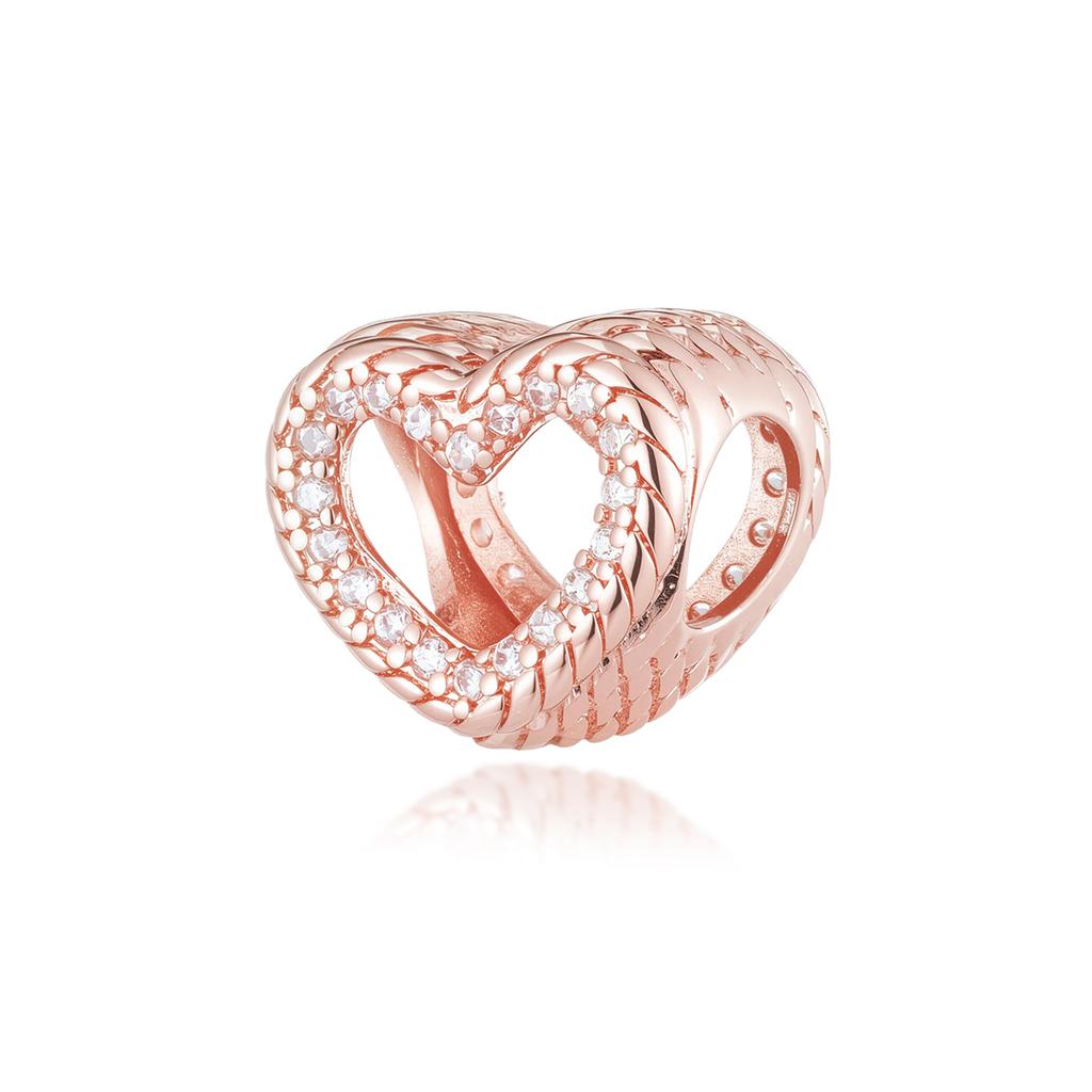 New Rose Gold Color Charm For Women Shiny Cubic Zirconia Beads Heart Star Sun Diy Fit Original Silver 925 Bracelets Jewelry Gift