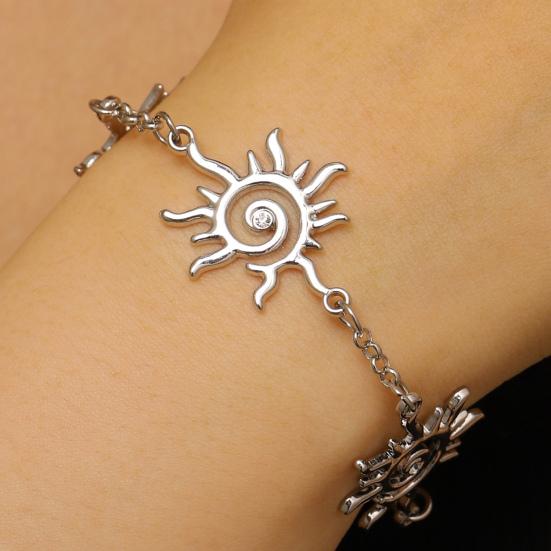 Earrings Bracelet Double Sun Spiral Pendant Retro Ethnic Style Bracelet Micro-Paved Cubic Zirconia Inlaid Sun Shape Drop Earrings Jewelry Gift