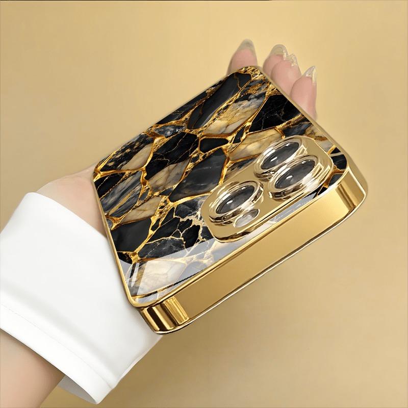 Schwarz Gold Marmor Gold Metallic Lack Glas Handyhülle Für iPhone 17 16 15 Pro Max 14 13 12 11 Pro 15 14 Plus 17 Air 16E Hülle