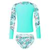 Girls Long Sleeve Swim Set Printed Mock Neck Rash Guard Top Swim Briefs UPF 50 Sun Protective Beach Pool Outfit