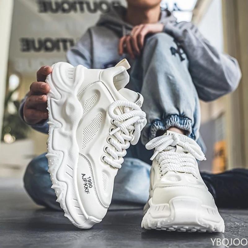 Fashion Trendy Men's Shoes New Casual Thick Sole Height Increasing Anti Slip Lightweight and Versatile Sports Running Vulcanized Shoes