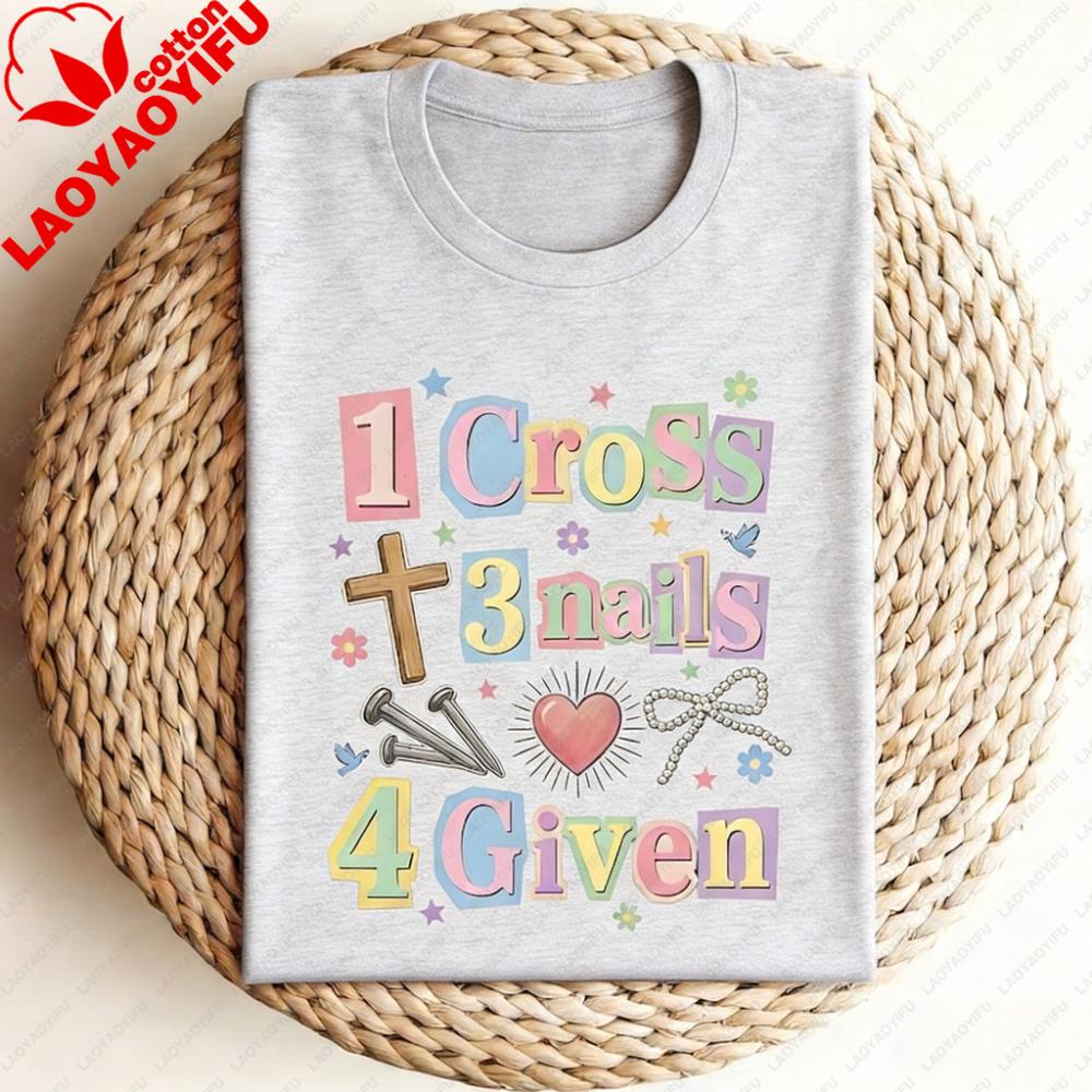 

1 Cross 3 Nails 4 Given Coquette Bow TShirt Christian Easter TShirt Easter Gift for Women Shirt Christian Faith Tee Cotton Tops 4XL
