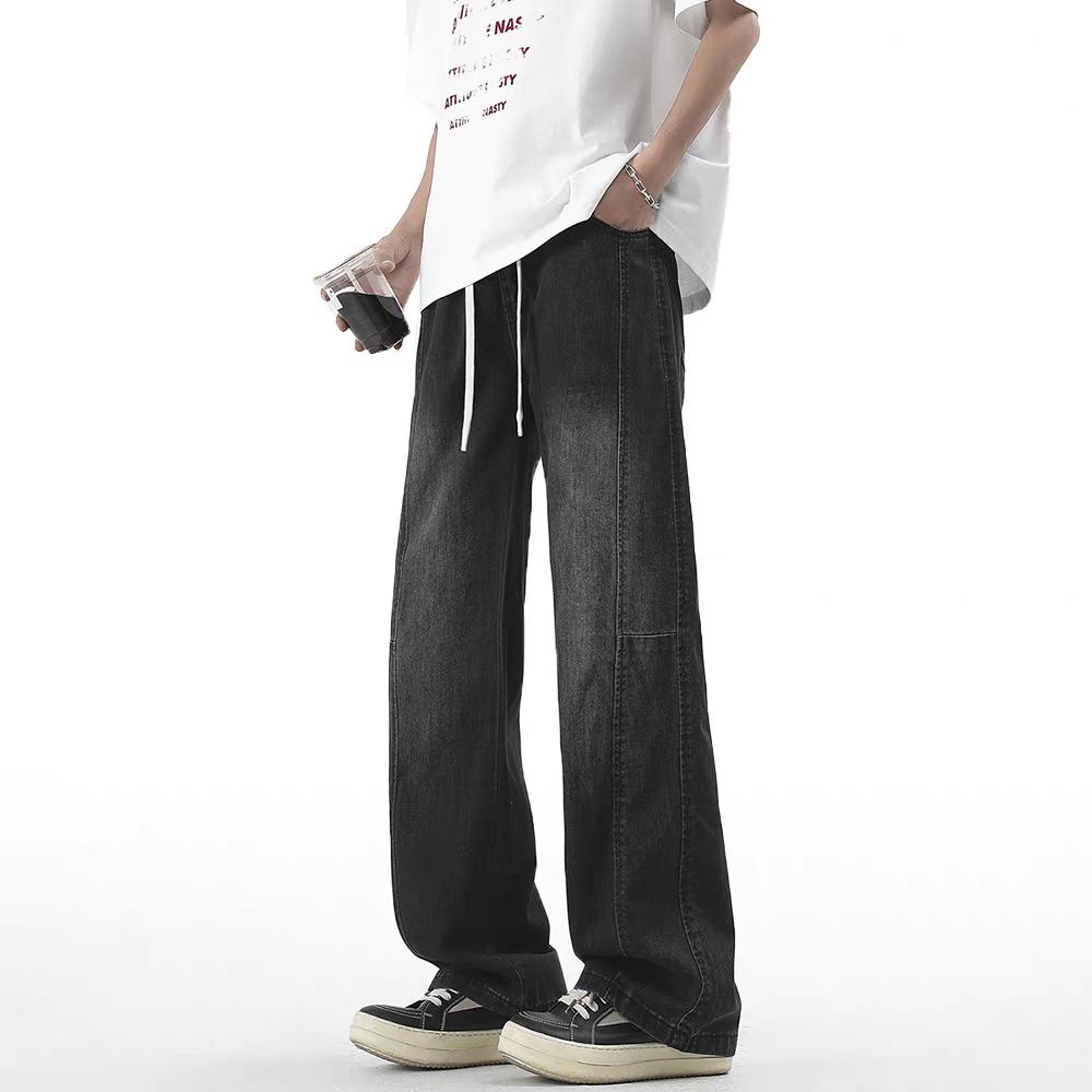 

Американские ретро мешковатые джинсы Мужская мода Хай-стрит Эластичная талия Свободные Повседневные Мужские Прямые Длинные Брюки XXXL серый