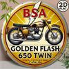 Vintage BSA Golden Flash 650 Twin Motorcykel Metall Väggkonst Plåtskylt 8x8 Rund Rustik Dekor