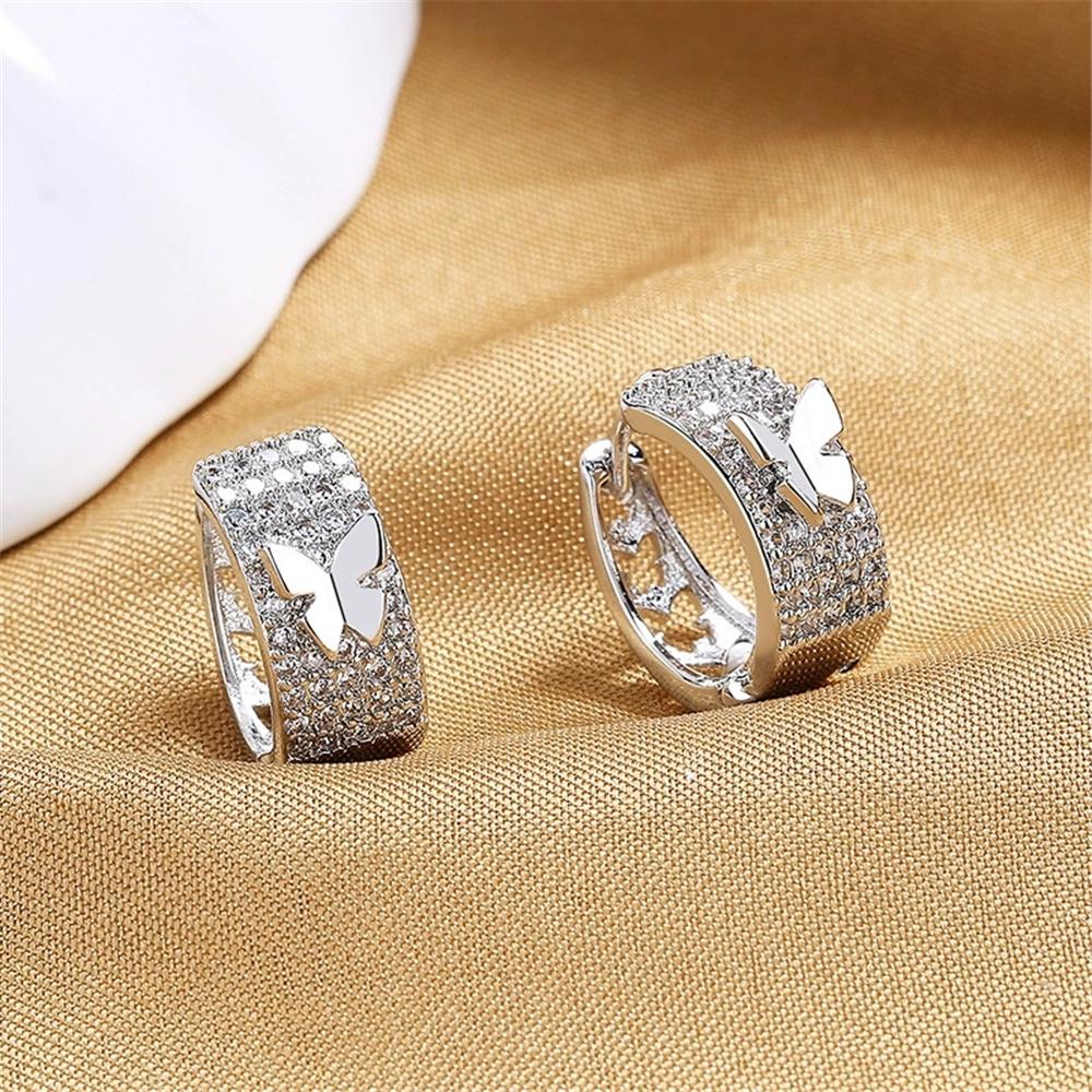 

Cute Female White Zircon Stone Butterfly Hoop Earrings Vintage Fashion Gold Color Wedding For Women