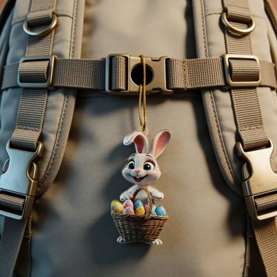 Easter Bunny Ornament 2D Flat Acrylic Bunny Car Rearview Mirror Charm Cartoon Bunny Egg Hanging Pendant for Home Office Car Window Backpack Holiday