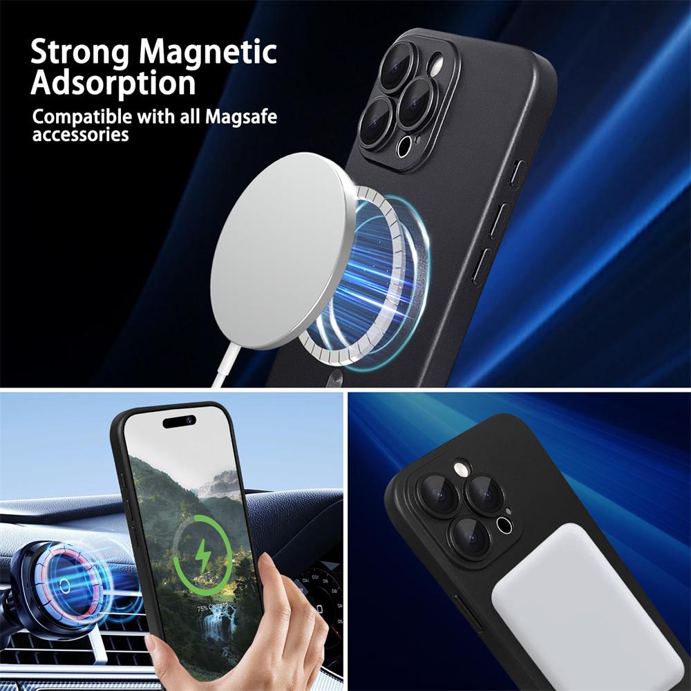 Für Magsafe Linsenschutz Matte Rutschfeste Handyhülle Für IPhone 16 15 14 13 12 11 Pro Max Plus Magnetische Kabellose Ladehülle