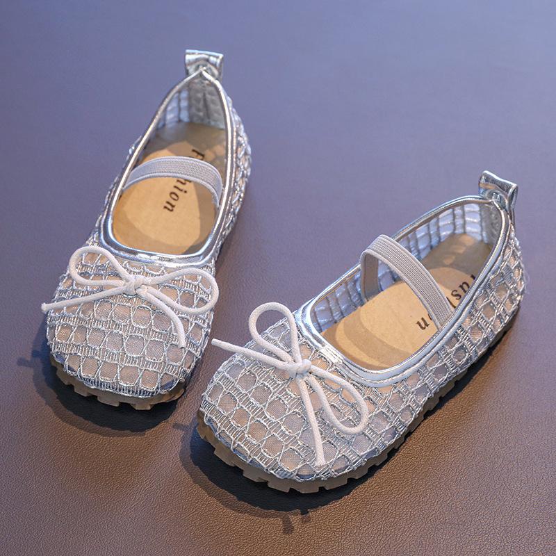 Girls Mesh Shoes with Simple Bows Kids Flat Shoes Soild Color Soft Sole 2025 Summer New Children Princess Shoes Non-slip Fashion