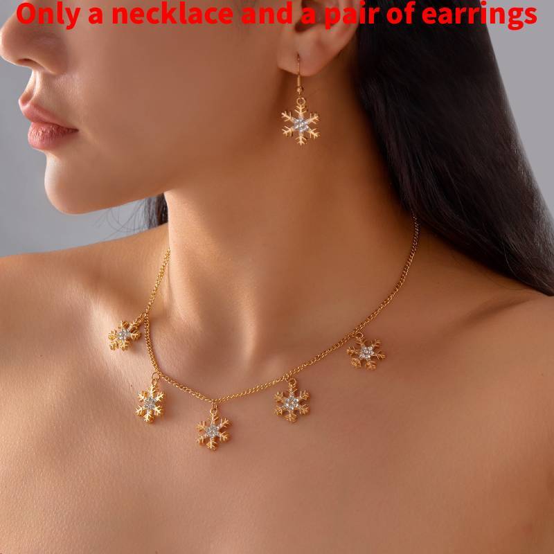 Seasonal Snowflake Earring And Necklace Set With Sparkling Accents For Men And Women