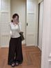 Kumikumi Pure Desire White Lace-Up V-Neck T-Shirt for Women - Autumn Slimming Casual Top