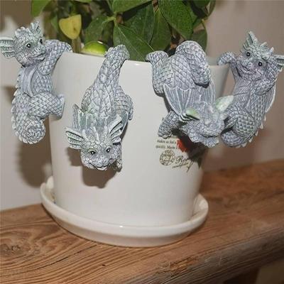 1/4 pièces 3D MINI jardin Dragon Statues dinosaure Sculpture Figurine fabriqué à la main Pot de fleur pendentif pour la maison pelouse cour résine ornements