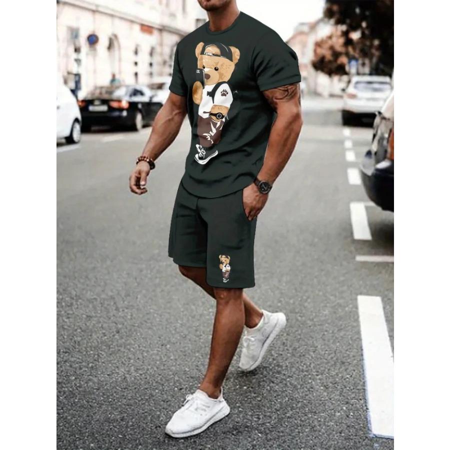 Men's Summer Short-sleeved Set, 3D Creative Flame Print And Shorts, Two-piece Casual Outdoor Fashion Set