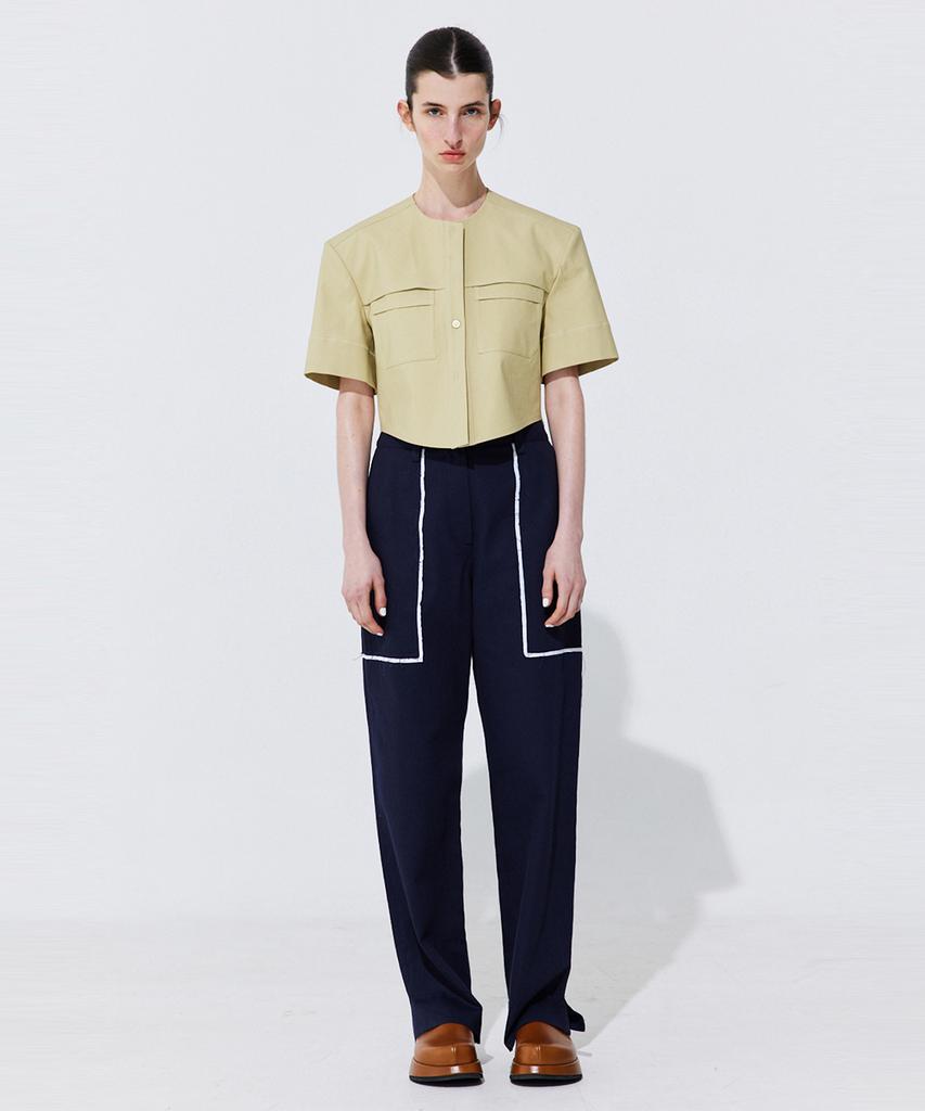 WNDERKAMMER Color-Block Point Linen Trousers_Navy