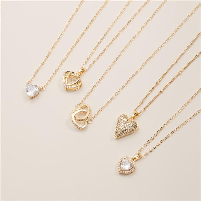 18k Gold Double Heart Copper Necklace with Zirconia and Diamonds