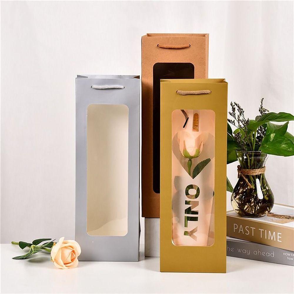 Translucent Kraft Paper Bag with Windows Red Wine Gift Bag Solid Packaging Handbag  Wedding