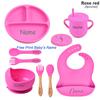 8Pcs Silicone Tableware Set Personalized Name Logo Baby Feeding Set Spoon Fork Suction Cup Bowl Silicone Dinner Plate For Kids