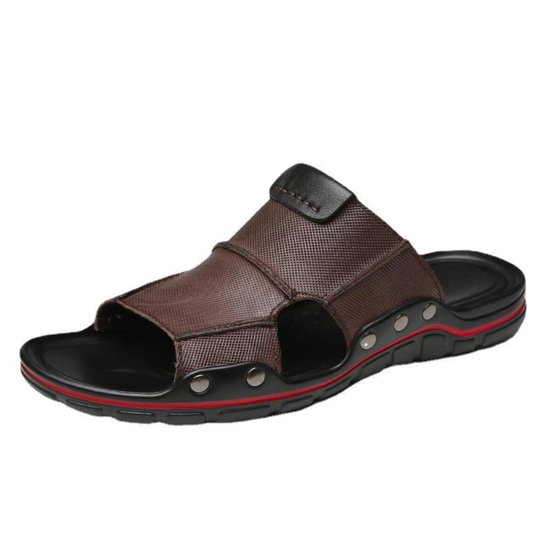 Summer Leather Slides Flat For Men Slippers Casual Black Palm Slide Slipper Outdoor Newest 2022 Men'S Beach Shoes Big Size 47