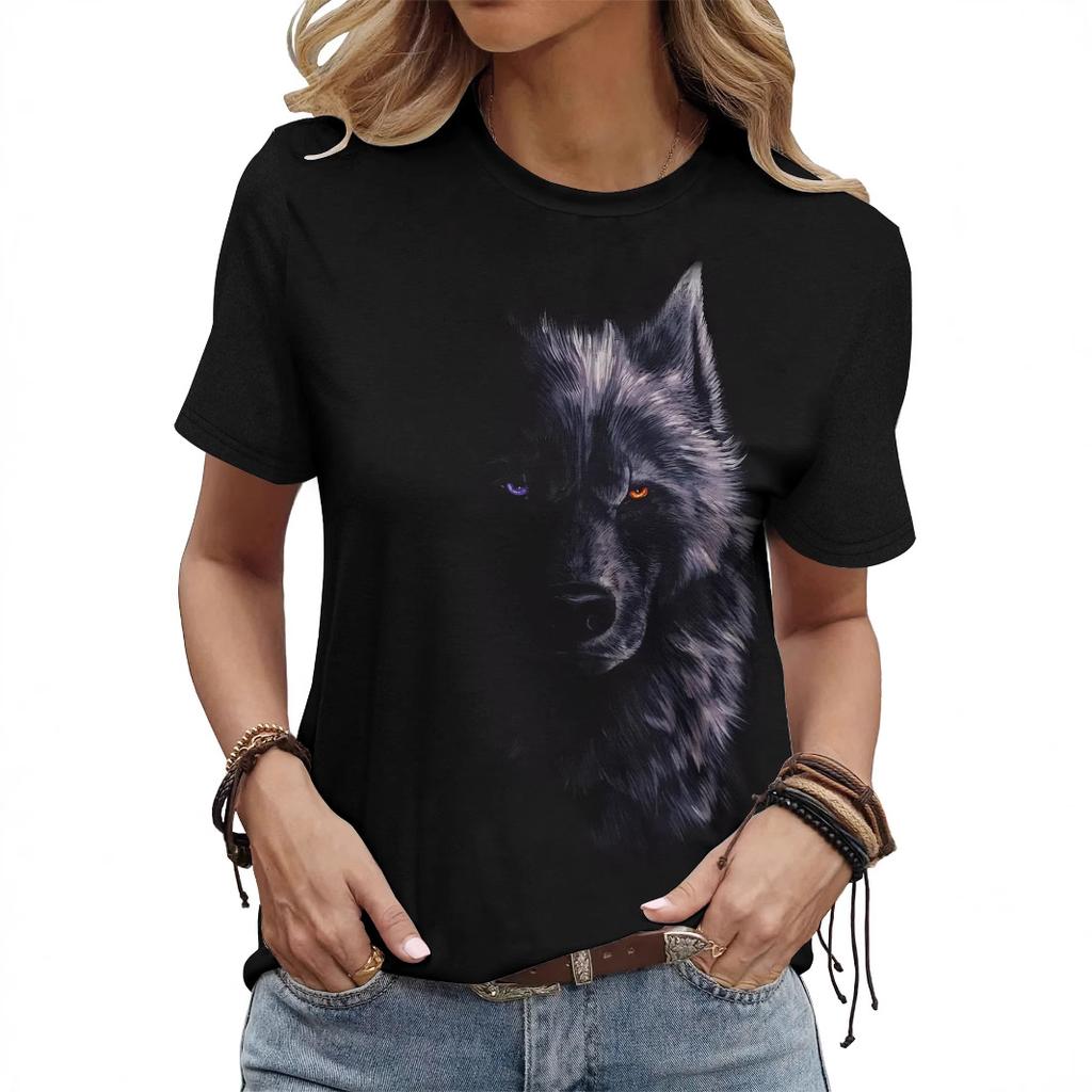 Summer Round Neck 3D Animal Print T-shirts Fashionable Casual Short Sleeved Women's T-shirts