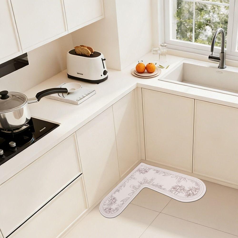 60*60cm Kitchen Carpet L-Shape Oil-Proof Anti-Slip Floor Mat Soft Wipable Surface Waterproof Doormat Home Decoration